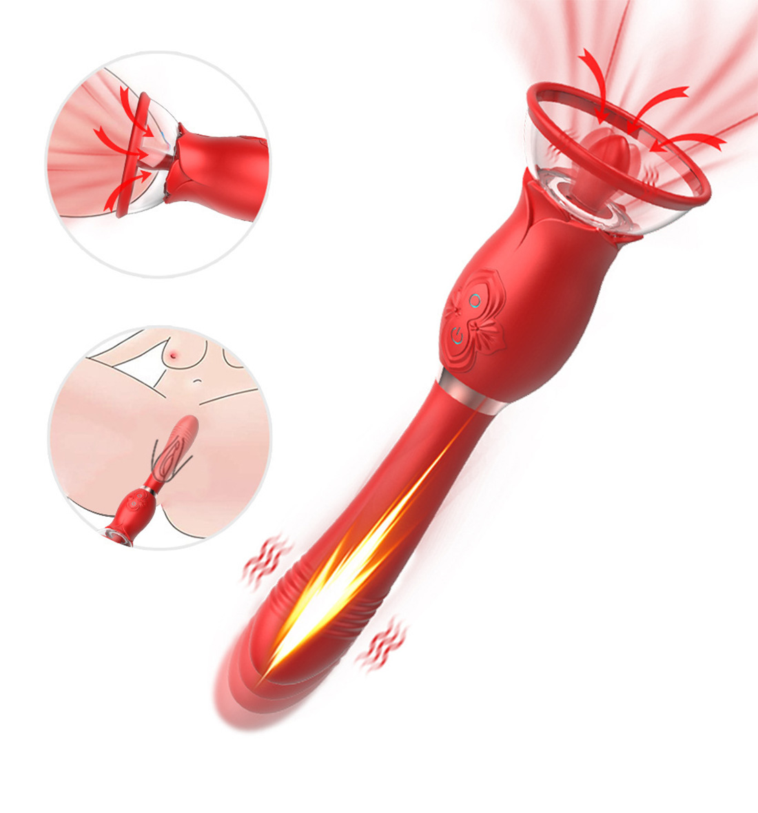 rose tongue sucker,telescopic wand vibrator,rose sucking vibrator,rose wand vibrator,3 In 1 rose toy