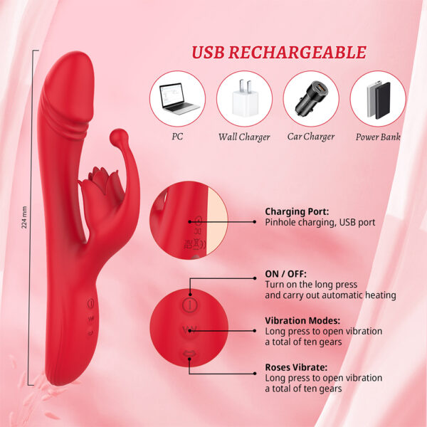 rose tongue toy,tongue toy,rose tongue vibrator,rose heated vibrator,heating vibrating dildo