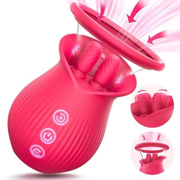 double tongue vibrator,tongue vibrator,rose tongue vibrator,rose suction pump,rose tongue with sucking