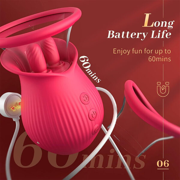 double tongue vibrator,tongue vibrator,rose tongue vibrator,rose suction pump,rose tongue with sucking