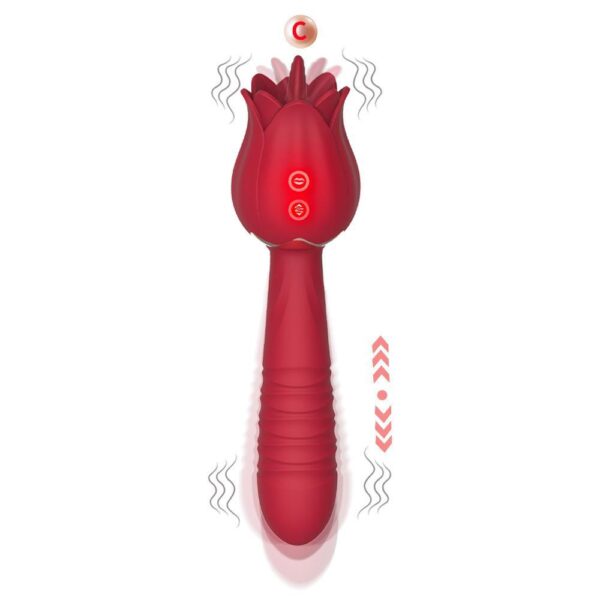 rose tongue toy,thrusting wand vibrator,rose tongue vibrator,wand vibrator with tongue,rose tongue with wand