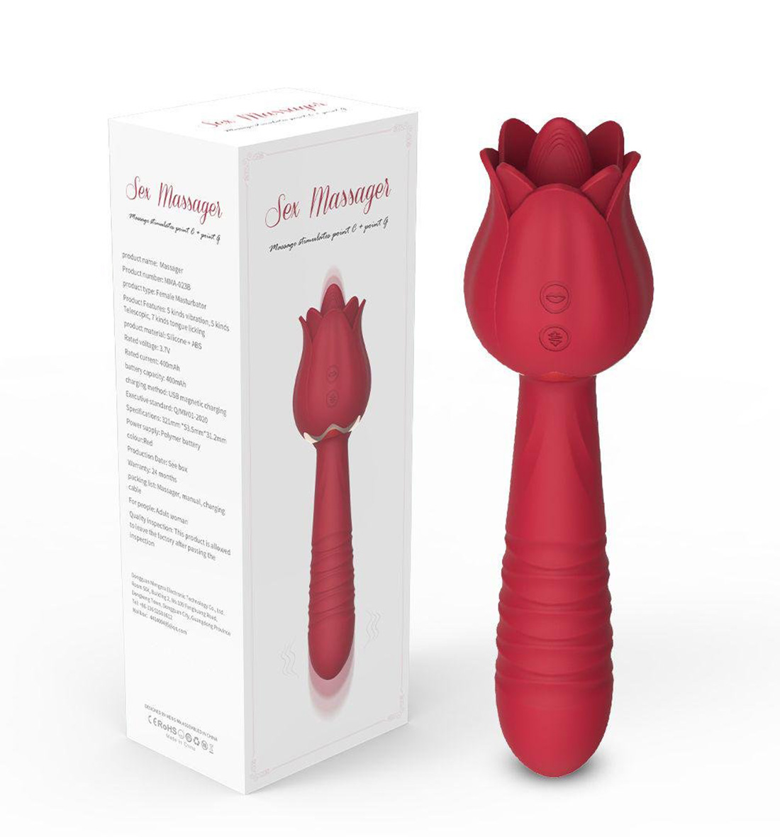 rose tongue toy,thrusting wand vibrator,rose tongue vibrator,wand vibrator with tongue,rose tongue with wand