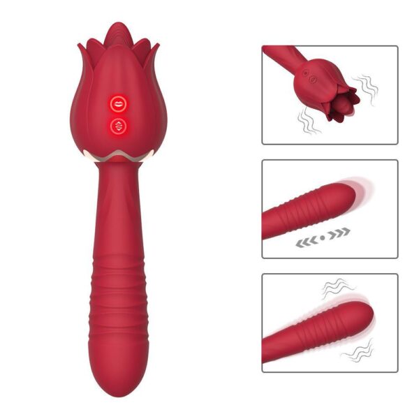 rose tongue toy,thrusting wand vibrator,rose tongue vibrator,wand vibrator with tongue,rose tongue with wand