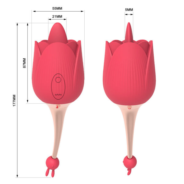 rose tongue vibrator,tongue vibrator,rose tongue toy,rose with two attachments,clitoral vibrator