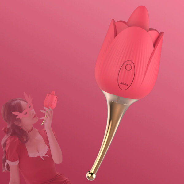 rose tongue vibrator,tongue vibrator,rose tongue toy,rose with two attachments,clitoral vibrator