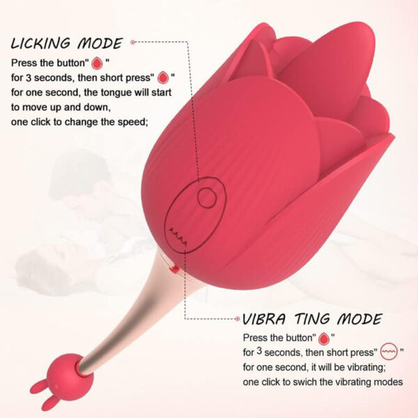 rose tongue vibrator,tongue vibrator,rose tongue toy,rose with two attachments,clitoral vibrator