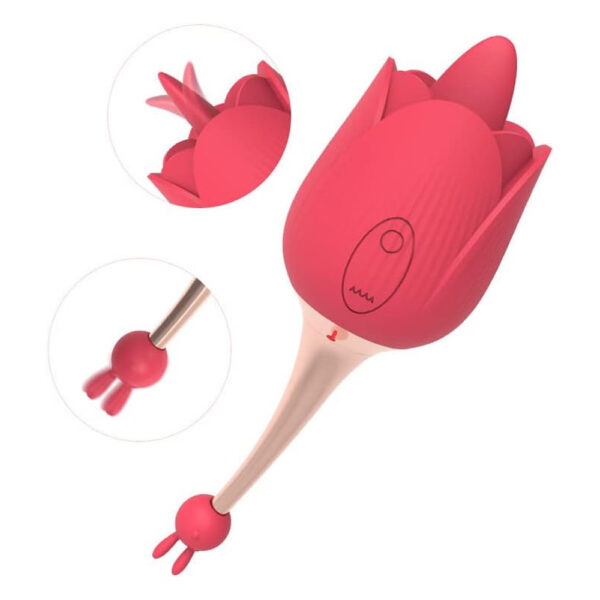 rose tongue vibrator,tongue vibrator,rose tongue toy,rose with two attachments,clitoral vibrator